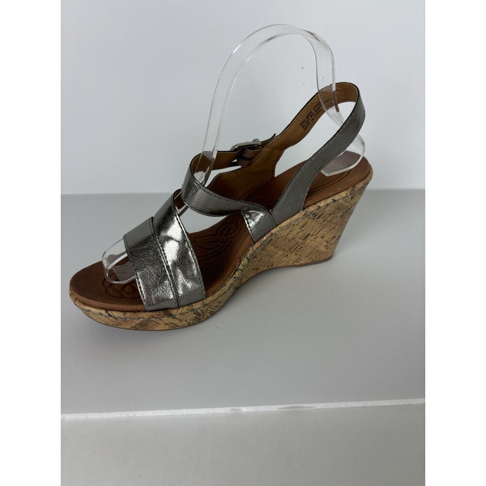 BOC Metallic Silver Cork Wedge Slingback Sandals Sz 9 Faux Leather Boho Comfort‎ - Picture 10 of 14